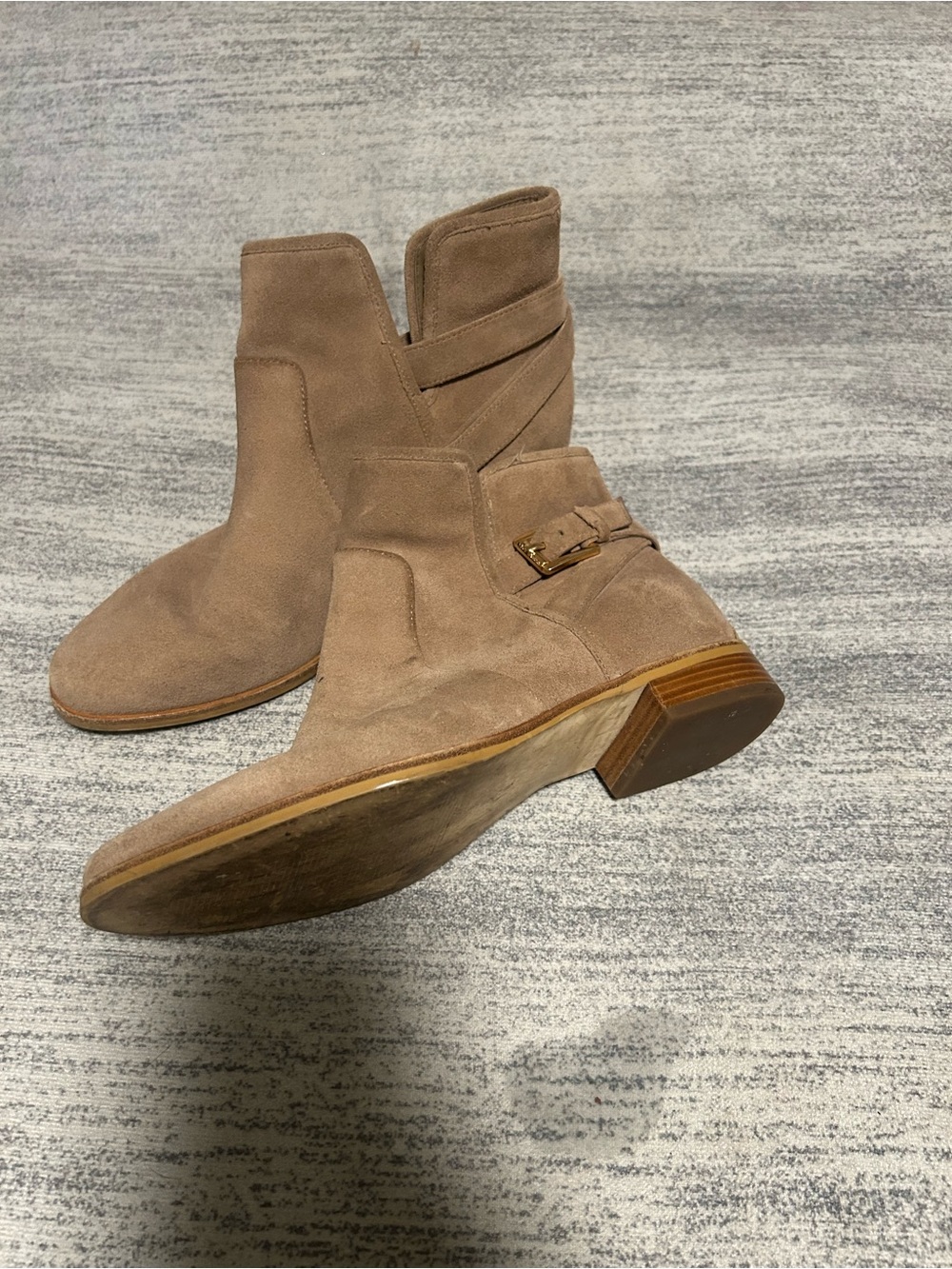 Michael Kors Beige Suede Ankle Boots with Strap and Buckle